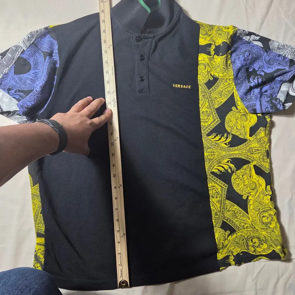 Versace Gianni Versace Barocco Istante Patchwork Polo Shirt Black/Yellow